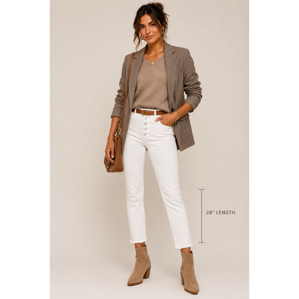 Mother Jeans Women's 24" /0 White Skinny High Rise Exposed Button Fly Fray Hem